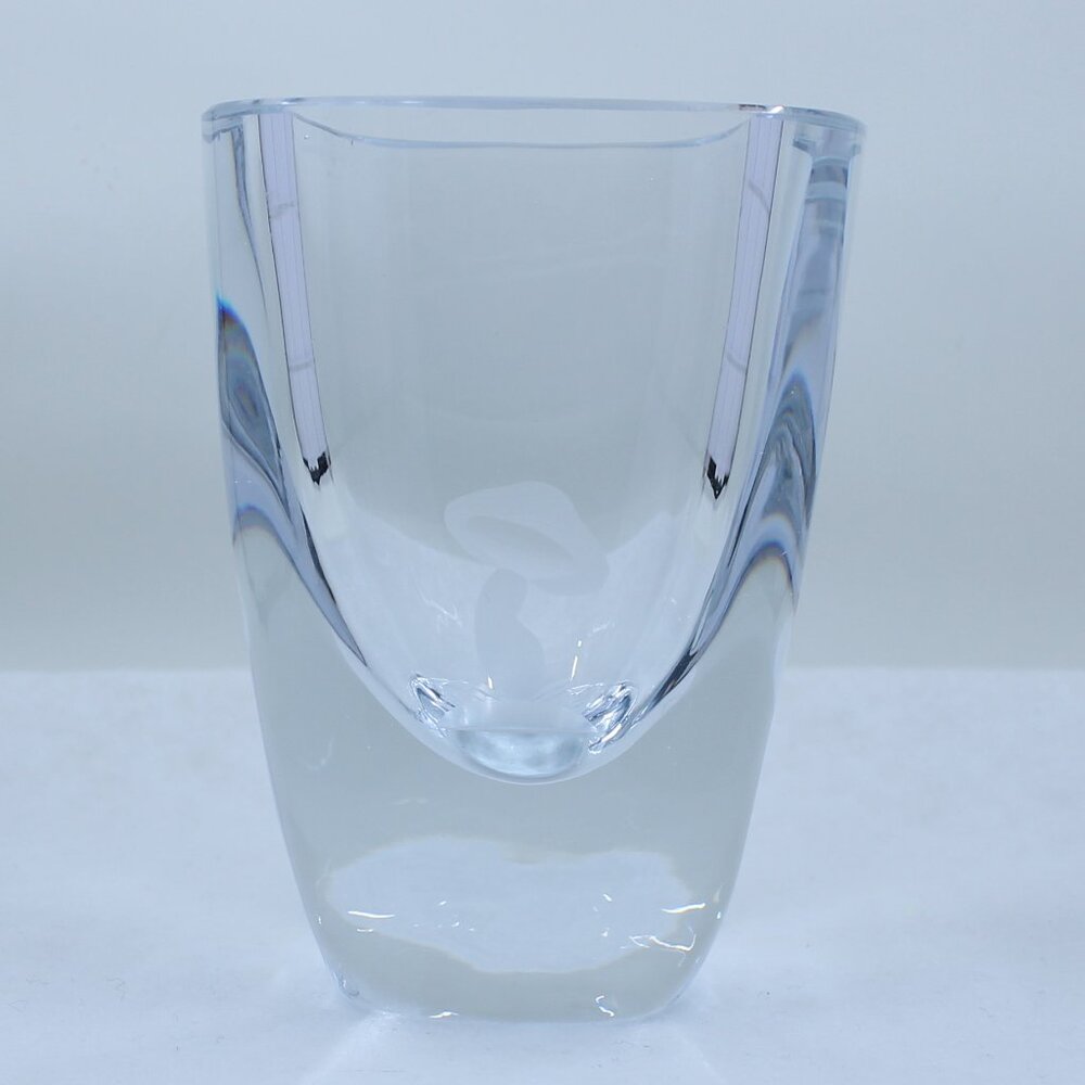 Small Heavy Glass or Crystal Vase with Etched Mushroom